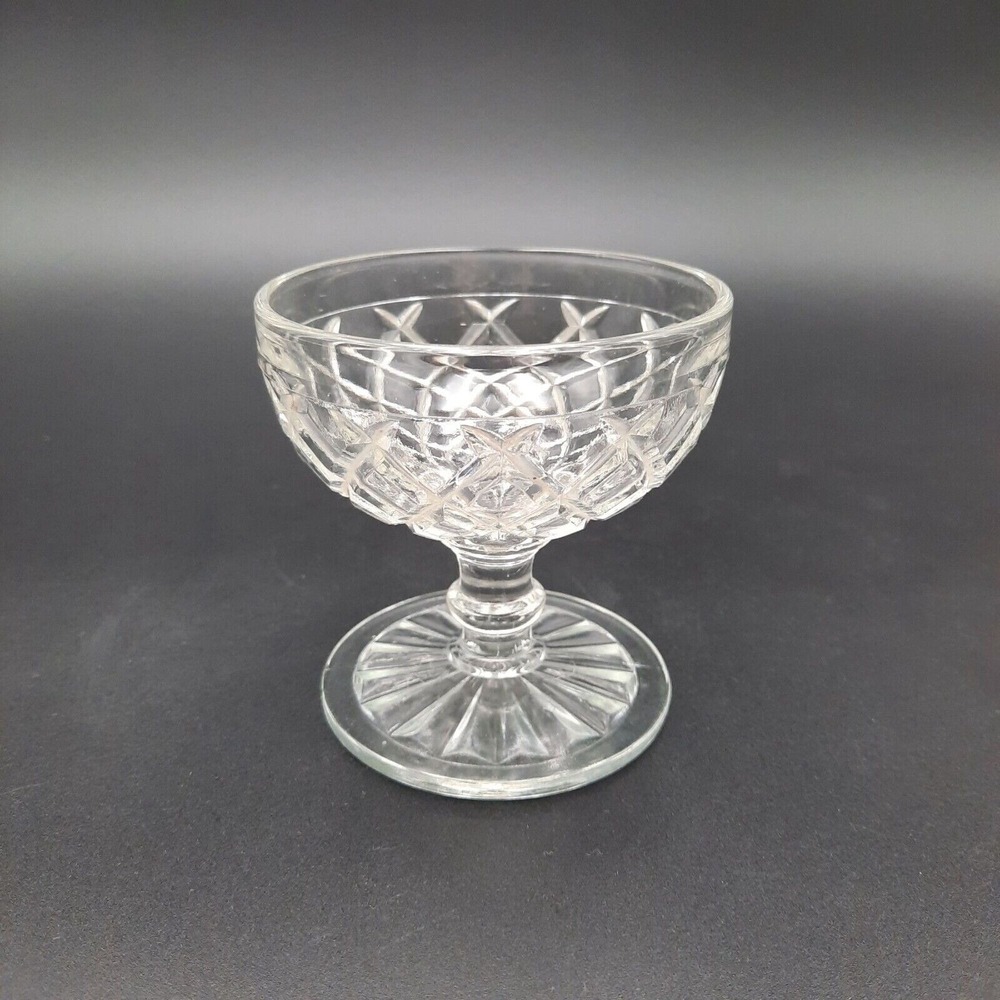 Vintage Anchor Hocking Waterford Waffle Clear Glass Dessert Compote Cup Bowl